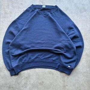 Vintage 90's made in USA XXL super worn and slightly distressed navy blue Russel
